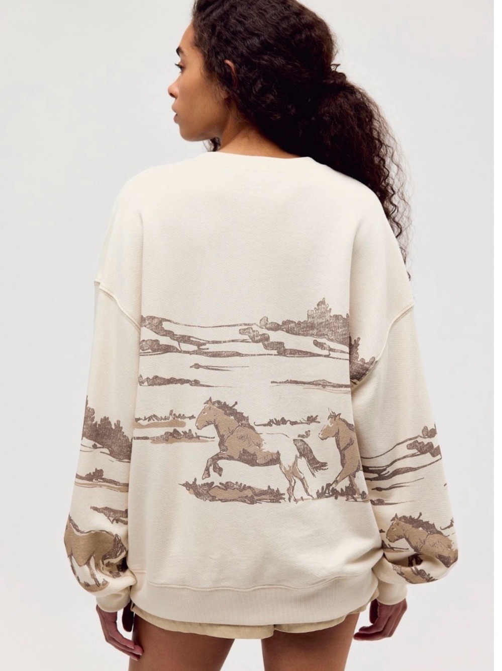 Free People Running Horses Oversized Crewneck. NWT. Ivory